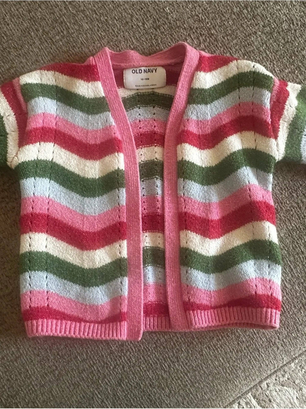 Old Navy Pink Multicolor Striped Open Cardigan